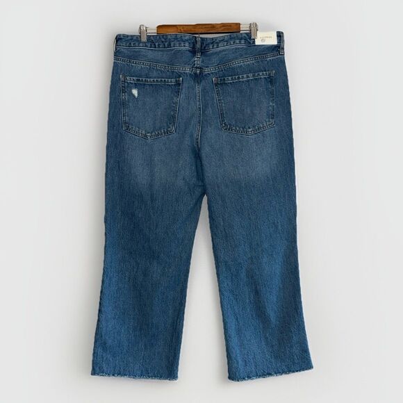 Express Jeans 90s Ankle Boot Mid Rise Rigid Blue Denim Raw Hem Fray Distress 14R - Picture 2 of 15